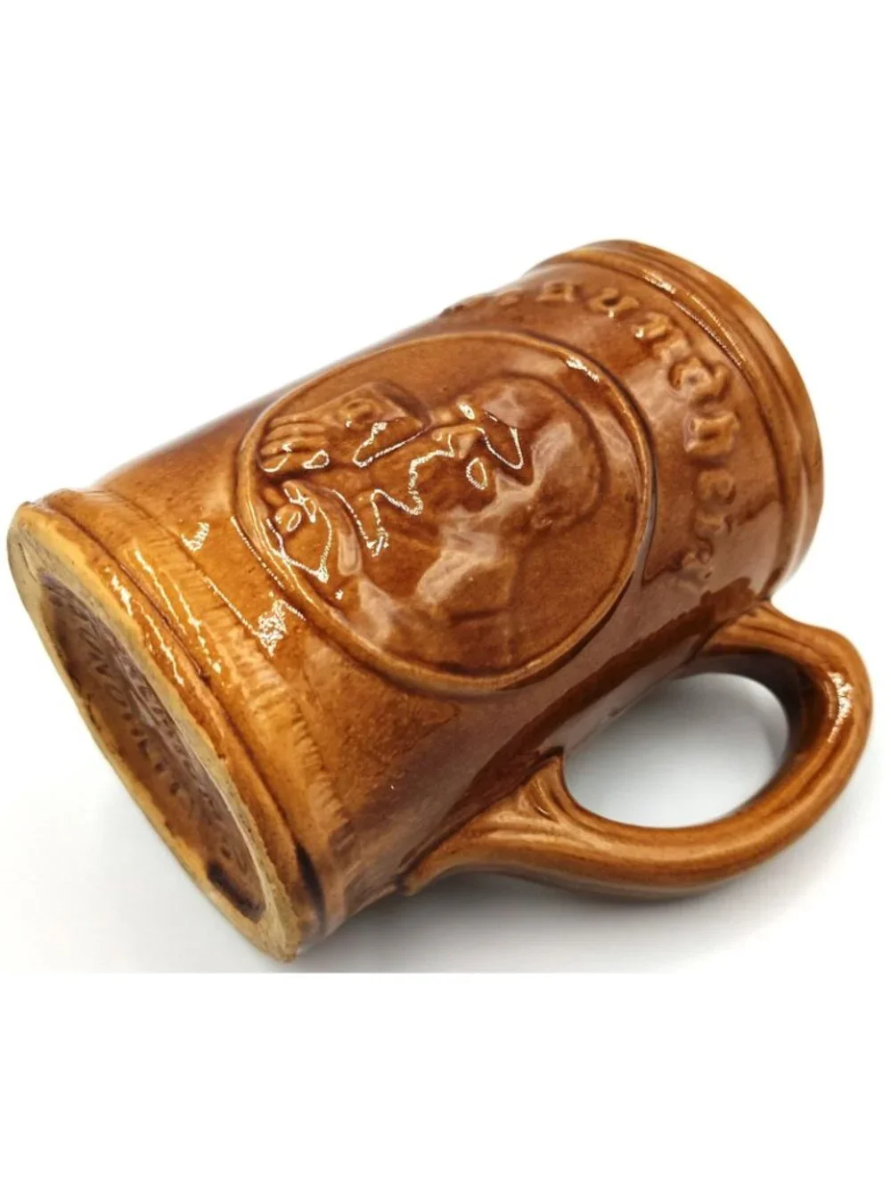 Gesundheit Brown Stoneware Beer Mug Vintage Embossed German Style Stein Cup